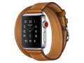 Apple Watch Hèrmes Series 3 GPS + Cellular, 38 mm Edelstahlgehäuse, Double Tour Barenia-Lederarmband, Fauve